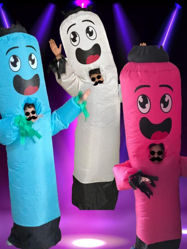 Los Tubilocos ¡Los reyes de la fiesta inflable! Diversión en 3 colores: rosa, azul y blanco.